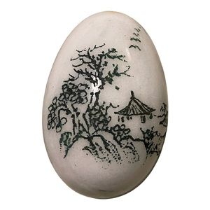 Vintage Alabaster Etched Hand carved Painted Marble Egg Chinese Designs